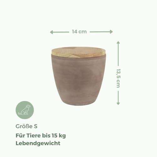 Animal Tree Keramik Tierurne Sandstein, personalisierbare Tierurne mit Holzdeckel für Hunde und Katzen, Für Tiere bis zu einem Lebendgewicht von ca. 15 kg