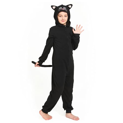 Sincere Party Schwarze Katze Onesie Fleece Katze Kostüm für Unisex Kinder X-Groß (10-12)