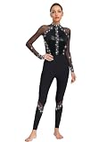 Freebily Maillot De Patinaje Artístico Mujer Mono De Gimnasia Rítmica Manga Larga Jumpsuit Elástico Mono De Patinaje Artístico Negro XL