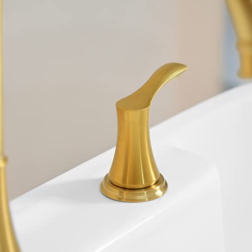 Parlos 2-Handle Widespread High Arc Roman Bathtub Faucet Tub Filler With Valve & Faucet Supply Lines, Brushed Gold, Demeter 1436208 #TOP6