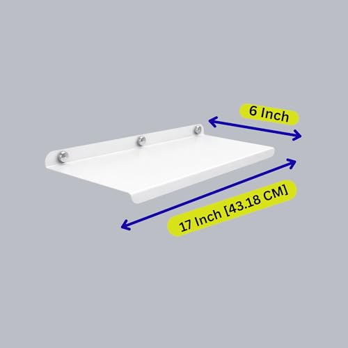 Image of OrganizeMee Metal Floating Shelf for Wall for Decorative Wall, Long Wall Shelf, Nordic, Modern Design,for Living Room & Bedroom, Home Decor Items Plant Pot mounting 17 in:1 Year Warranty: White SET1