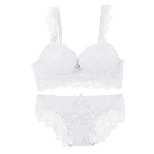 T-YIFUZX Calzoncillos para Mujer Ropa Interior Bowknot Sujetador Abierto de Encaje Sujetador Push up de Tres Cuartos para Mujer 70B Blanco