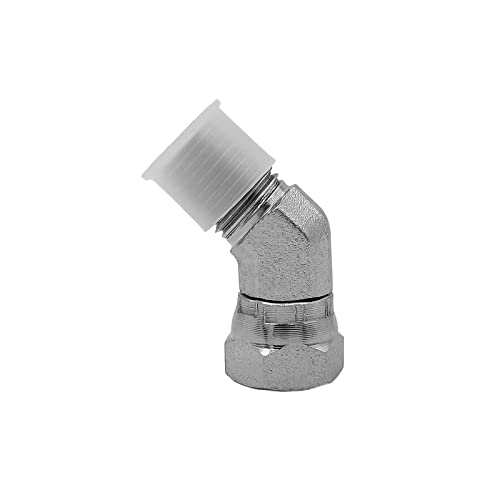 Image of (2-PACK) 1503-04-04 Hydraulic Hose Adapter Fitting 1 /4 inch Male (1 /4-18 NPTF) x 1 /4 inch Female (1 /4-18 NPSM) Swivel 45 Elbow SAE Pipe Joints Connector Carbon Steel