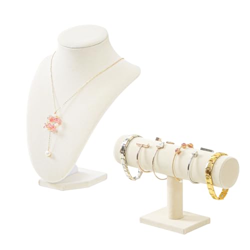 Julysky 2PCS Velvet Jewelry Holder Display, 3D Necklace Display Bust Necklace Stand,Bracelet Holder Stand, Bracelets, Bangles, Chains, Anklets, Necklace Holder for Retail Shops, Boutiques(Beige)