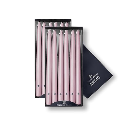 Image of Colonial Candle Unscented Taper Candle, Handipt Collection, Persian Pink, 12 in, Pack of 12 - Up to 10 Hours Burn