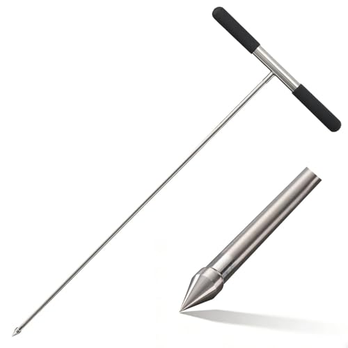 Soil Probe Rod 33-48 Septic Tank Locator Tool Stainless Steel Probing Rod Ground Probe Rod with T Handle Ground Rod Tool for Soil Compaction Gardening Locating Underground Pipes & Gopher Runs