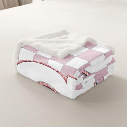 Image of Erosebridal Pink Initial G Sherpa Blanket Kawaii Plaid Checkered Fuzzy Plush Throw Cute Personalized Monogram Fleece Blanket for Kids Girls,Fashion Grids Gingham Decor for Bed Couch Twin 60 inchx80 inch