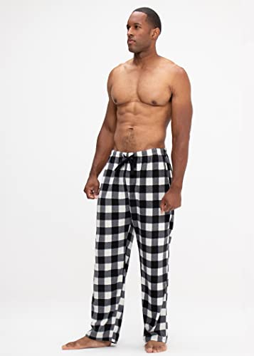 DEVOPS 2 Pack Men's Buffalo Plaid Plush Fleece Pajama Pants Sleepwear with Pocket2