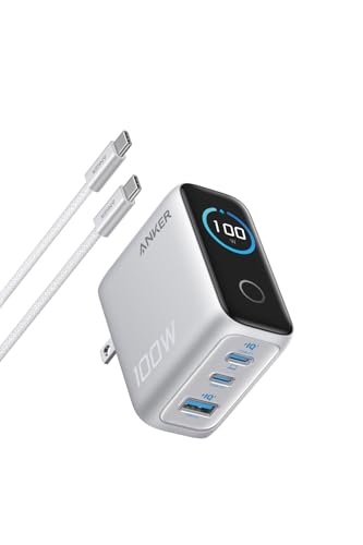 Anker Charger (100W, 3 Ports) with USB-C & USB-Cケーブル シルバー