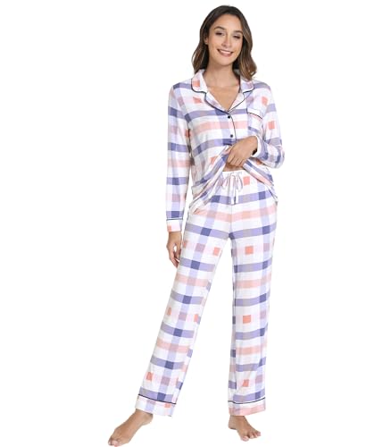 Image of WiWi Viscose from Bamboo Women's Pajamas Set Super Soft Button Down Top and Pants Sleepwear Cooling Pjs S-3X