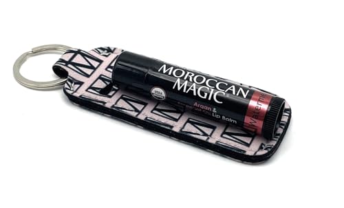 Image of Moroccan Magic Lip Balm Holder Keychain with Organic Watermelon Lip Balm - Cute Chapstick Keychain Holder for Women, Lip Balm Sleeve, Lip Gloss Holder Accessory for Purse, Keys & Bags