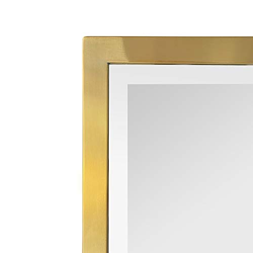 Image of Brushed Gold Metal Framed Pivot Rectangle Bathroom Mirror Tilting Beveled Vanity Mirrors for Wall, Overall 23.9 x 24 inches (Mirrror 20 x 24 inches)
