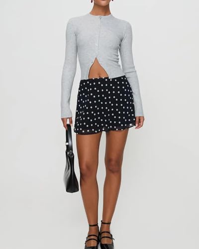 Cioatin Women Long Sleeve Button Down Open Front Slit Ribbed Knit Y2K Crop Cardigan Tops Slim Fit Sweater Pullover Fall Shirt4