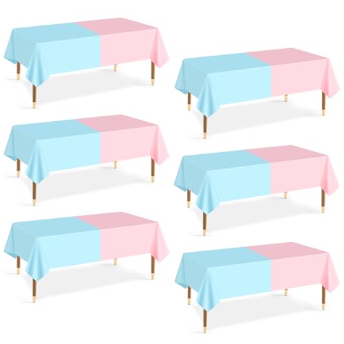 Image of mwellewm 6 Pcs Gender Reveal Table Cloths Decorations Supplies Disposable Plastic Pink and Blue Tablecloth Rectangle Pastel Table Cover for Boy Girl Baby Shower Birthday Party Favors Unicorn Princess