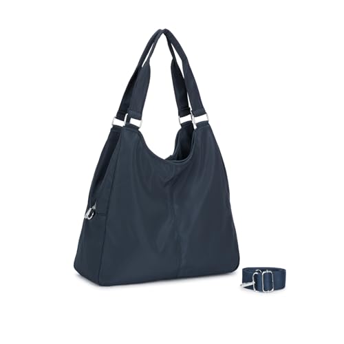 Bolsa Nylon Feminina para Faculdade, Trabalho, Academia e Uso Diário - Bolsa Universitária Lateral de Ombro Impermeável Dia a Dia Casual (Azul, Grande)