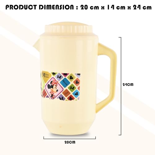 Image of Kuber Industries (Pack of 3) Water Jug | 2 LTR | Plastic Jug for Water | Check Disney | Water Dispenser | Juice Jug for Dining Table | Water Jug for Hotels & Restaurants | Pink-Cream & Green