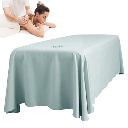 Drap de table de massage bleu 114x71 cm lavable avec trou visage pour spa