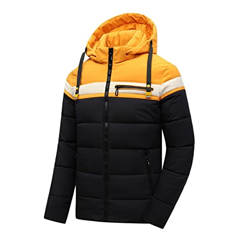 Pegsmio Hiver hommes à capuche Parkas Patchwork épaissir chaud coton manteau Streetwear doudoune Yellow black XXL Cover