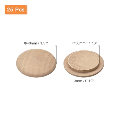 Image of uxcell Wood Plugs, 25Pcs 40 x 30 mm - Beech Wood Button Top Plugs, Screw Hole Covers, Decorative Wooden Cover for Stair Chair Craft Furniture Woodworking