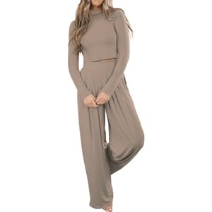 Ezbelle womenss Fall Fashion Lounge Sets Pajama Two Piece Cropped Pullover Jammies Outfits Casual Loungewear