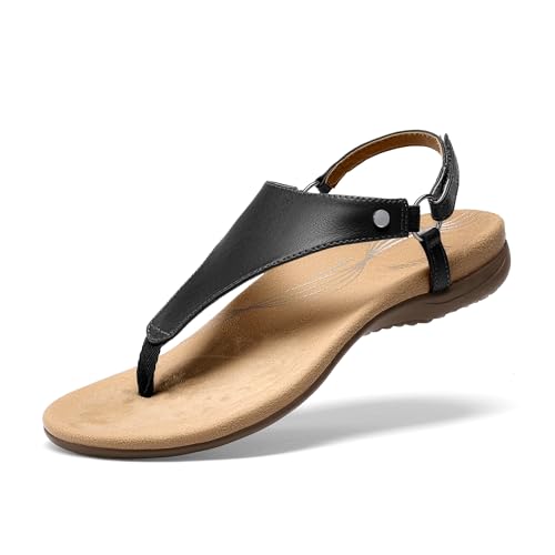 Image of DREAM PAIRS Women's Flat Sandals Arch Support Orthopedic Comfortable Soft Cushion Summer T-Strap Walking Thong Sandals
