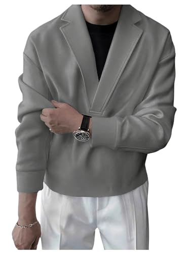 OYOANGLE Men's Long Sleeve Lapel Collared Sweatshirt V Neck Solid Casual Pullover Tops Shirt