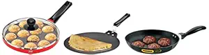 Hawkins Futura Nonstick Dosa Tava, 28 cm, 4.88 mm &Hawkins Futura 22 cm Appe Pan, Non Stick Paniyaram Pan with Lid &Hawkins Futura Nonstick 3.25 mm Frying Pan (1.5ltr, 26 cm)