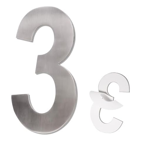 LUXYARD 7 Inch Self-adhesive House Numbers,Stainless Steel Address Numbers for Outside，Large Modern House Numbers,Door Numbers Sign (Silver 3) Cover
