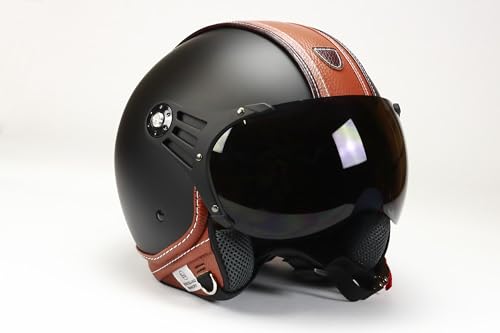 BNO 0P01-PL26 Jethelm Matt + Kunstleder , Motorradhelm, Schutzhelm,Helm S-XL + zusätzliches getöntes Visier (L)