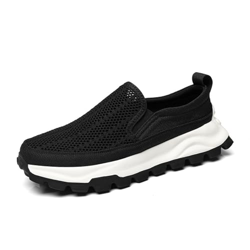 Men's Black Mesh Lightweight Loafers Comfort Breathable Round Toe Non-Slip Slip-On Soft Sole Summer Casual Shoes for Walking Driving Travel