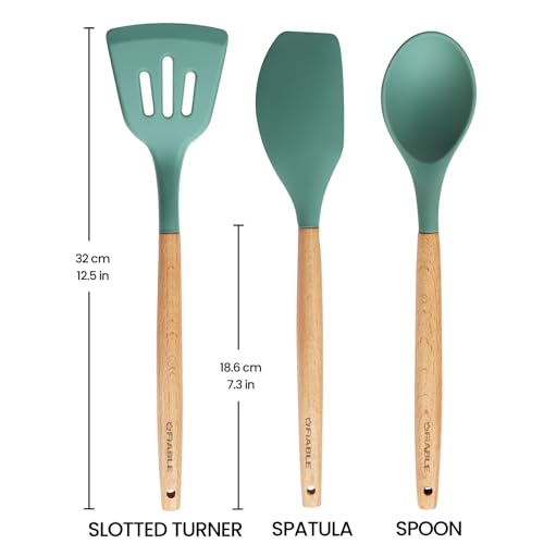 Image of FiABLE Premium Silicone Spatula Set of 3 for Non Stick pan, Spatula Set for Cooking - Heat Resistant, FDA Certified - Hybrid Combo of 3 Green