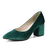 Genérico Zapatos de tacón de Punta para Mujer – Tacones de Terciopelo con tacón Ancho para Boda, Fiesta & Oficina,Verde,38 EU