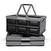 CleverMade Collapsible Shopping Basket 32L, 3 Pack Folding Grocery Basket with Handles, Stackable Reusable Storage Crate with 35 lb Capacity, Recycled Plastic, Car Trunk Organizer- Stone Gray