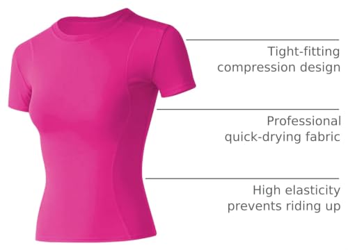 Image of Loovoo Women Workout Shirts, 1 /2 /3 Pack Short Sleeve Compression Tee | Tight Fit Gym Basic Tops, Athletic Quick Dry Crew Neck 4-Way Stretch, Flat Seams Ideal for Yoga, Gym, Running and Daily Wear