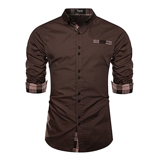 Kuson Hemd Herren Langarmhemd Regular Fit Hemd Businesshemd mit Kariert Bügelleichte Hemden Herren Hemd aus Baumwolle Braun L Cover