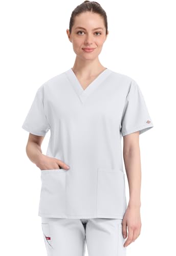 Image of Dickies EDS Signature Scrubs for Women and Scrubs for Men, Unisex One Pocket V-Neck Top in Soft Brushed Poplin 83706