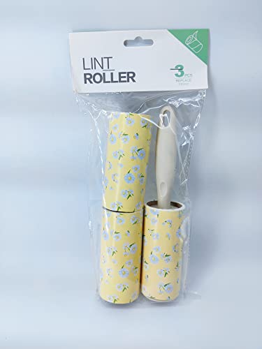 Image of House of Quirk Lint Rollers Brush Reusable Sticky Picker Cleaner Roller Easy-Tear Sheets Pet Hair Lint Roller 10cm Sheet Set of 3 Rolls 180 Sheets, 60 Sheets Each roll - Mustard Flower