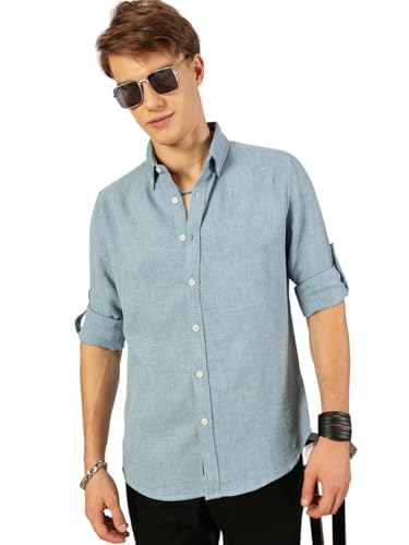 Image of Thomas Scott Men's | Solid | Textured Fabric | Full Sleeve | Slim Fit | Polyester-Blend | Spread Collar | Casual Shirt