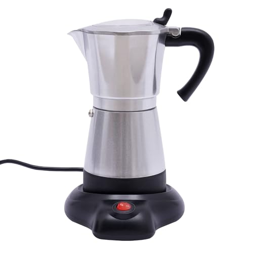 RjcdOPL Cafetera Eléctrica Italiana con Base, Para 6 Tazas Espresso, 300 ml, 480 vatios, Aleación de aluminio, rotación 360°, 10,2 x 19,5 cm (plata)