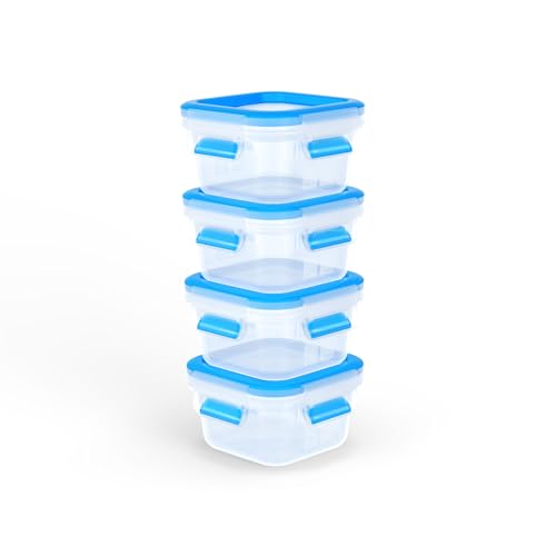 Emsa Clip & Close kleines Lunch-Set, 4x Frischhaltedosen mit 0,2 Liter, 100% dicht/gefrierfest/mikrowellensicher, zertifiziert für Babynahrung, spülmaschinenfest, made in Germany, Blau, N1033700
