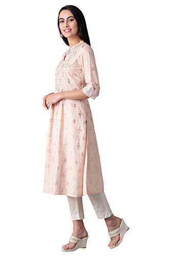 Image of W for Woman Women's Cotton Relaxed Fit Anarkali Mandarin Neck Gathered Kurta