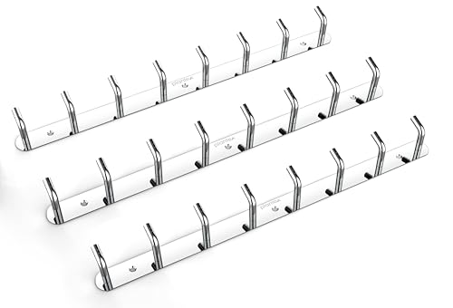 Image of Plantex Wall Hooks for Hanging Cloth /Stainless Steel Towel Hangers /Bathroom Robe Hooks /Door Hangers /Wall Hook Rack /Hook Rail for Hanging Keys - 8 Hooks (Pack of 3, Chrome)