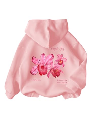 Girl's Letter Floral Hoodies Long Sleeve Hooded Sweatshirts Cute Hoodies Pullover Fall Outfits