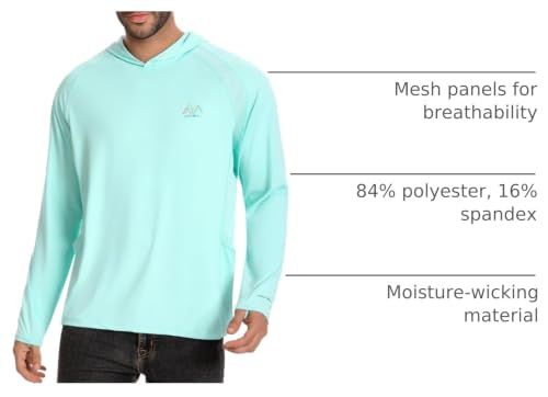 Image of Men's UPF 50+ Hoodie Shirt Long Sleeve Permanent UV Sun Protection Vented Tee Performance for Outdoor Hiking Fishing