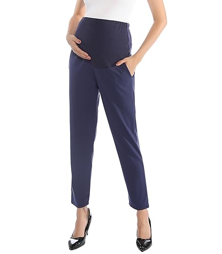Image of Maternity Pants Work Over The Belly with Pockets, Womens Pregnancy Dress Pants Office Clothes Trousers Stretch Summer