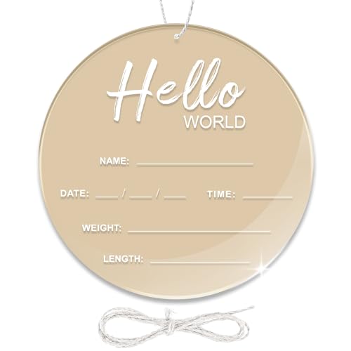 Image of Baby Announcement Sign, 6.7 Inch Hello World Newborn Sign, Thickness Upgrade Birth Announcement Sign for Hospital, Nursery Baby Shower (Cream)
