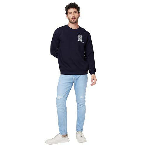 Image of Spykar Blended Slim Fit Round Neck Full Sleeve Sweatshirt for Men