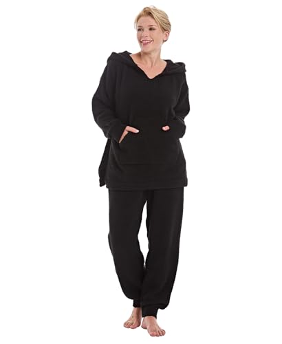 Womens Fuzzy Flannel Pajamas Sets Fleece Sherpa Pajamas Long Sleeve Softies Loungewear Set 2 Piece For Women Hooded