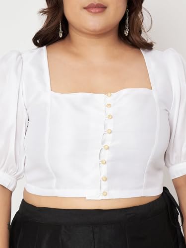 Image of studio rasa Women's Plus Size Silk Blend Button Down Crop Top for Wedding Festive Party