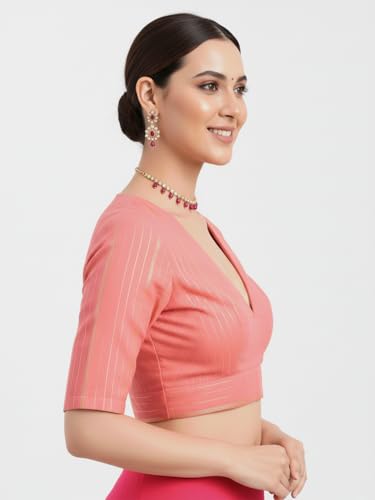 Image of Thevasa Women's Everyday Divine Depth V Neck Half Sleeves Blouse